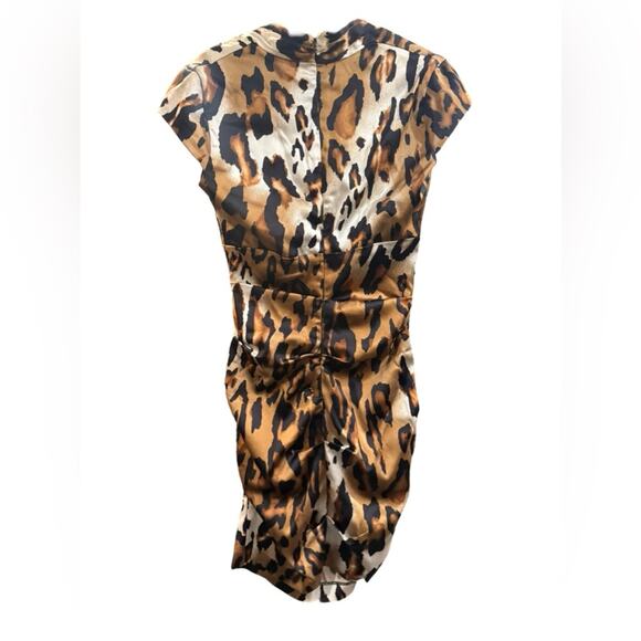 CACHE Leopard Print Ruched Satin Bodycon Dress - Size 10 - Picture 2 of 3